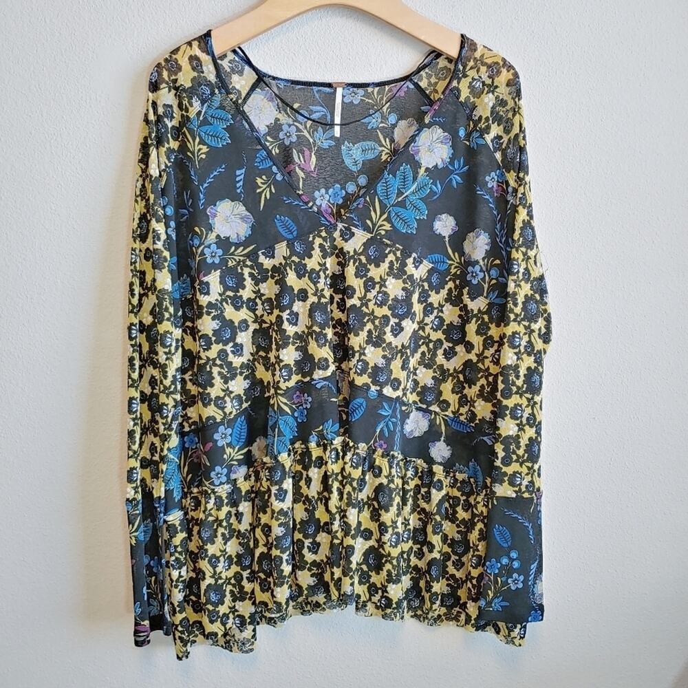 Free People Isabelle Sheer Floral Long Sleeve Tunic Size S